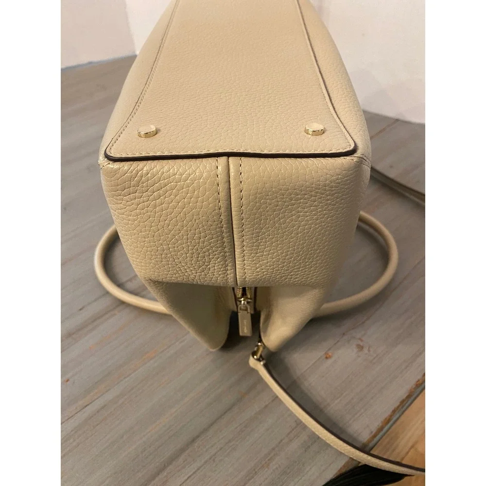 Kate Spade New York Pebbled Leather Satchel Crossbody Bag Beige Cream Two-Tone